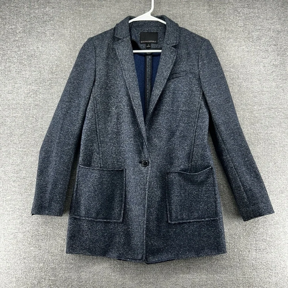 Banana‎ Republic Blazer Jacket Women Size 2 Blue Wool Blend Casual